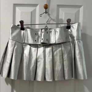 Silver Pleated Mini Skirt
